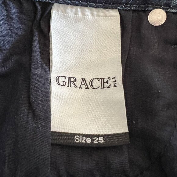 NWT GRACE in LA Women Embroidered Skinny Low Rise Stretch Blue Denim Jeans Sz 25 - Picture 11 of 12